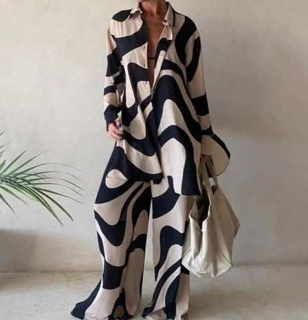 Tweedelige set met patroon | Blouse en broek