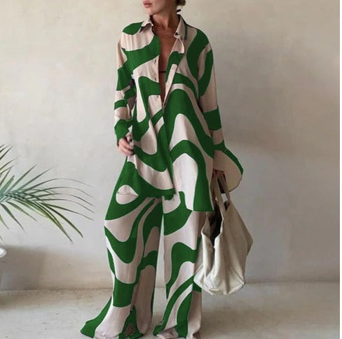 Tweedelige set met patroon | Blouse en broek